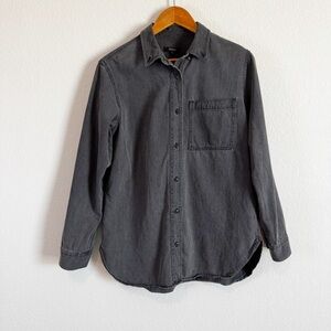 Quince Women's Washed Black Distressed Denim Oversized Button Down Shirt Size S